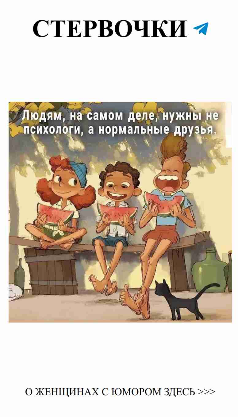 Три котёнка на скамейке: один ест арбуз, остальные завидуют