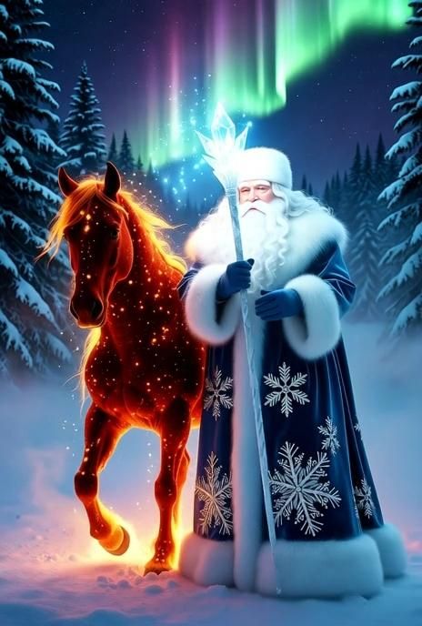 Дед Мороз и Огненная Лошадь | оживлённый AI-визуал 2026