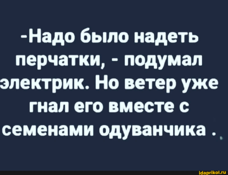 -Надо было надеть перчатки, – подумал электрик. Но ветер уже гнал его вместе с семенами одуванчика – АйДаПрикол
