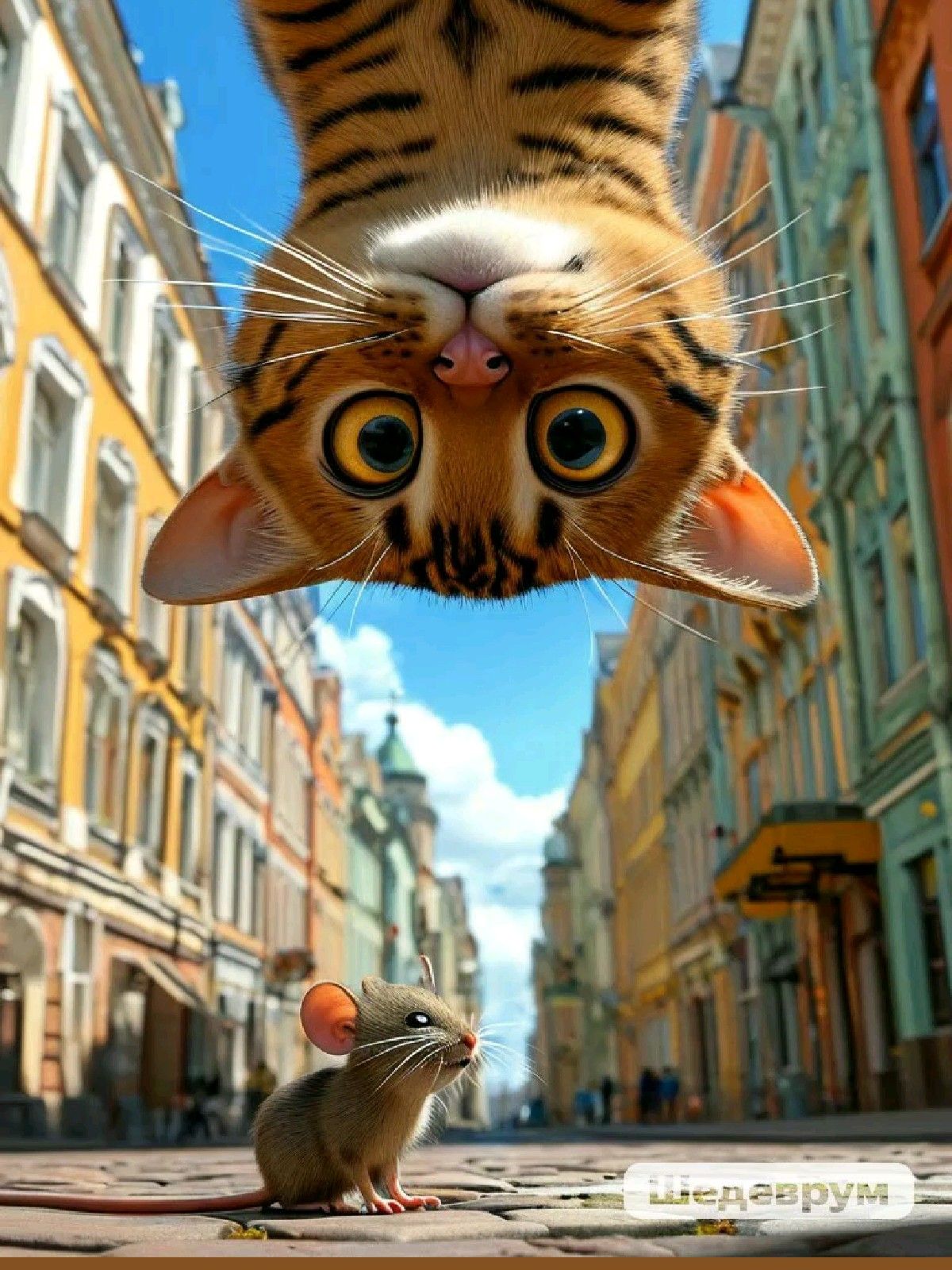 Смешной кот и мышка забавные животные