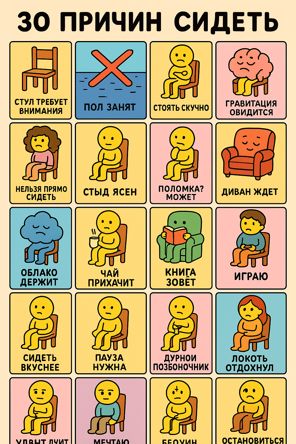 30 причин сидеть по версии нейросети.