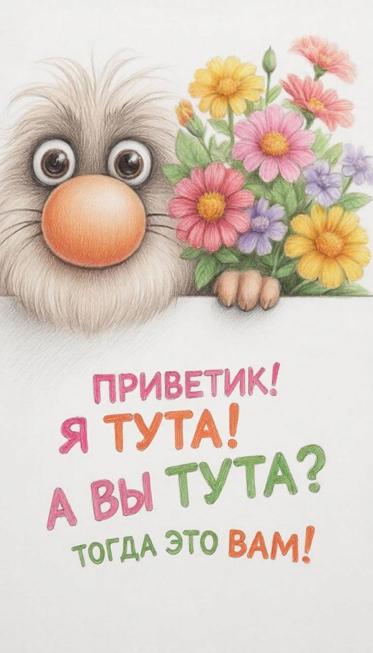 Приветик! Я тута! А Вы тута? Тогда тебе!