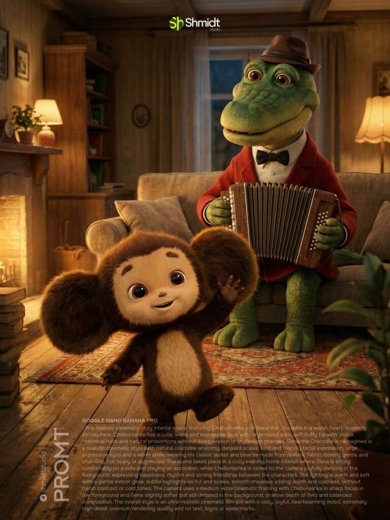 Чебурашка и Гена фан постер Союзмультфильм | Промт для ИИ-генерация фото, логотип, арт,ИИ-арт, Ai