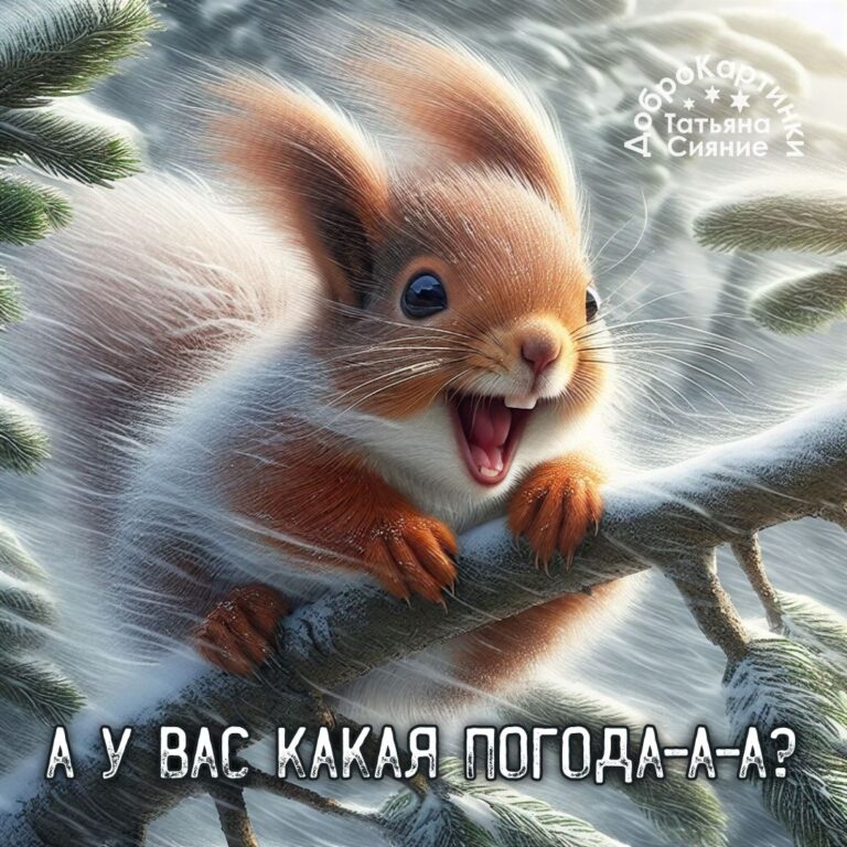 Белочка на сильном ветру. А какая у вас погода?