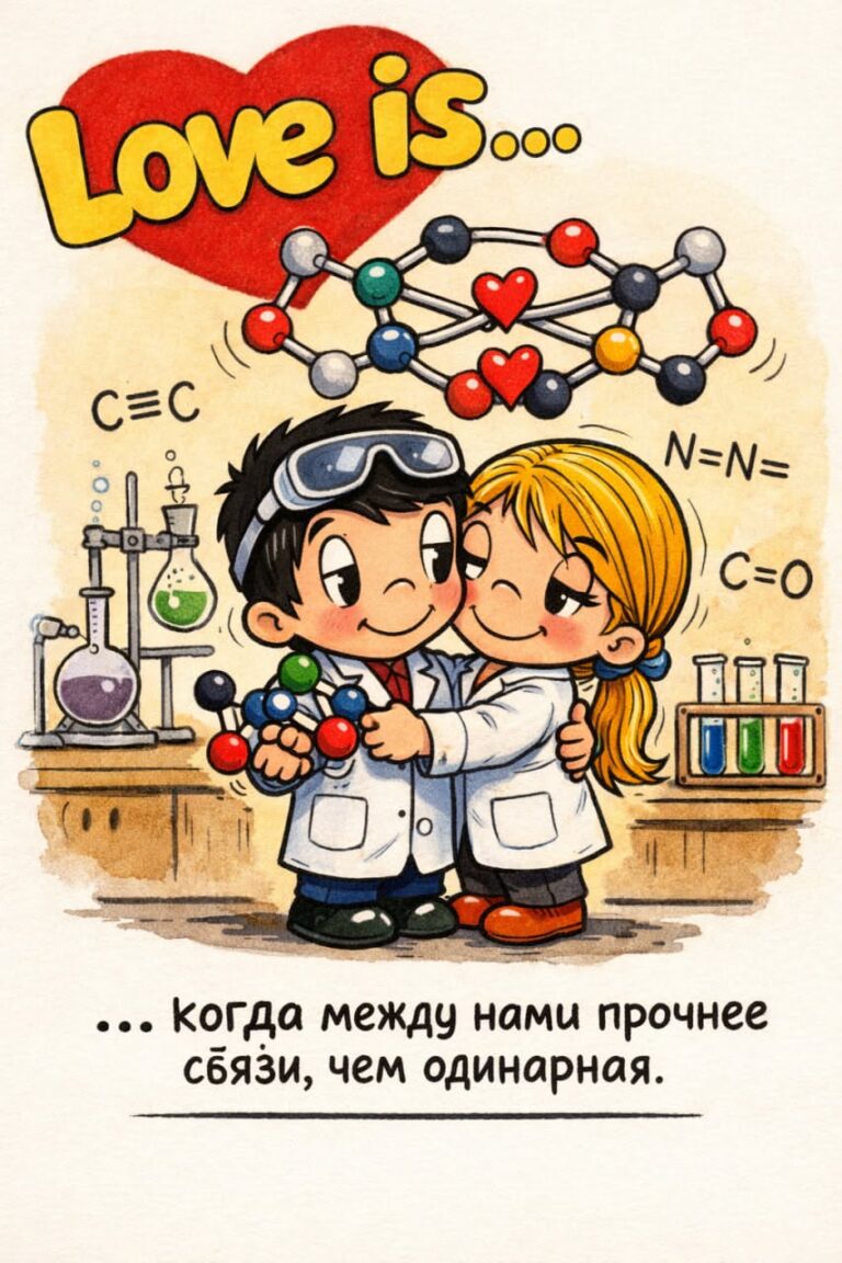 Химические валентинки Про любовь, где сердце и разум работают в одной реакции.