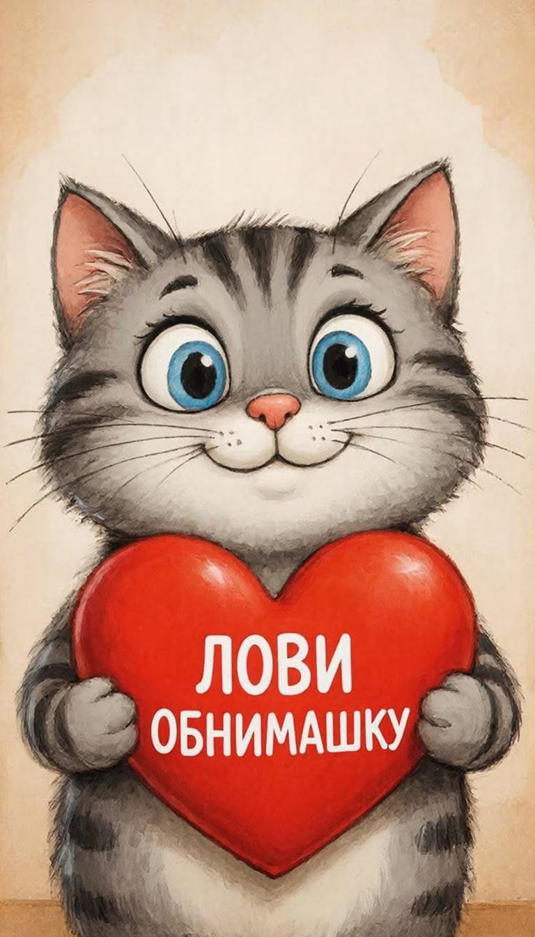 Лови обнимашку. Открытка с сердцем. Любовь