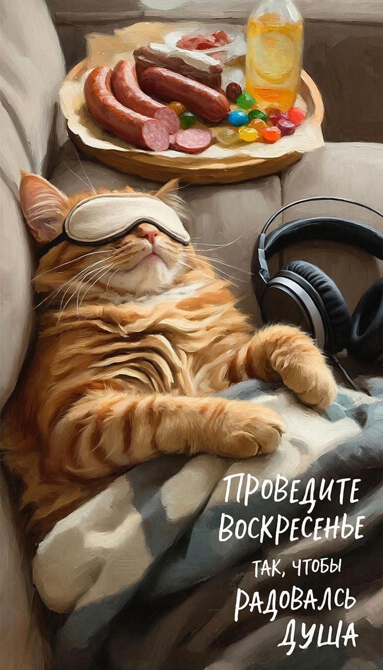 Воскресенье. Картинка. Юмор. Кот. Открытка с воскресеньем